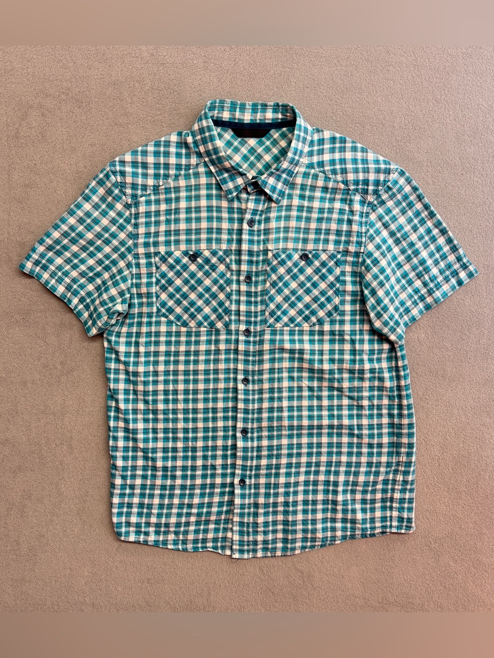 Arcteryx Shirt Medium Mens Button Up Short Sleeve Logo Check Outdoor Cotton Wool
